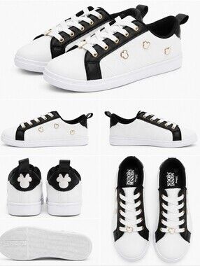 Disney Ground Up White and Black Minnie Mouse Low-Top Sneakers Size 11